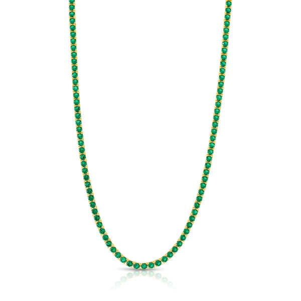 GREEN CZ TENNIS NECKLACE, GOLD BR