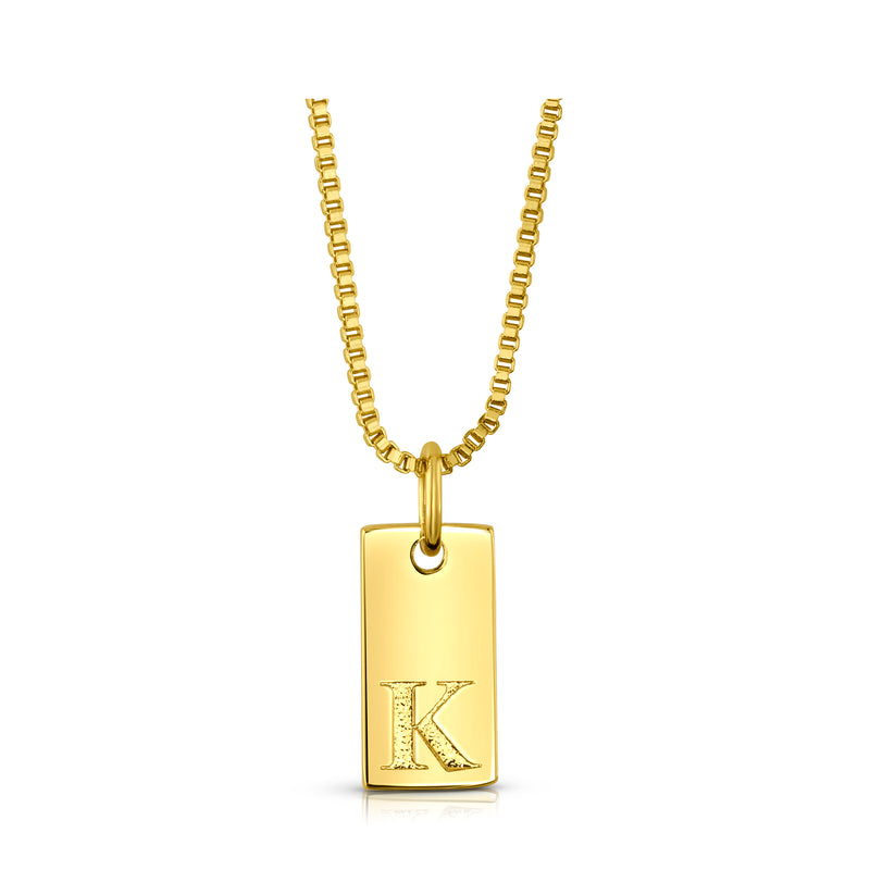 DOG TAG INITIAL NECKLACE, GOLD
