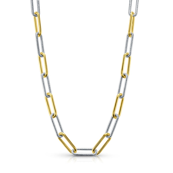 TWO-TONE LONG LINK NECKLACE, GOLD