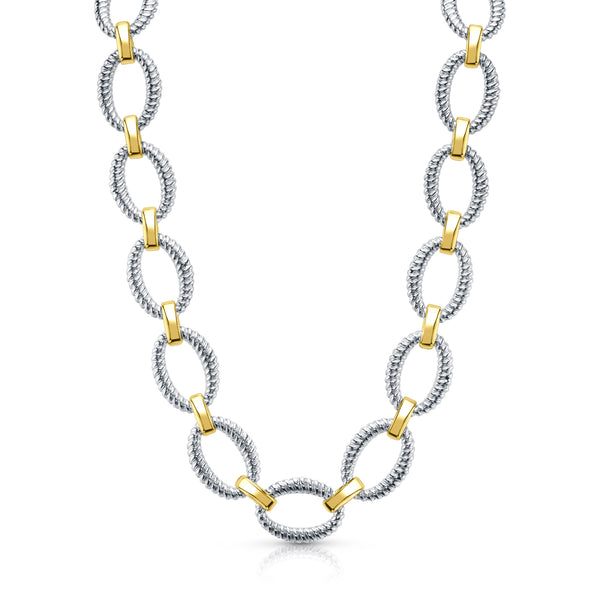 OVAL SILVER BRAID AND GOLD LINK NECKLACE