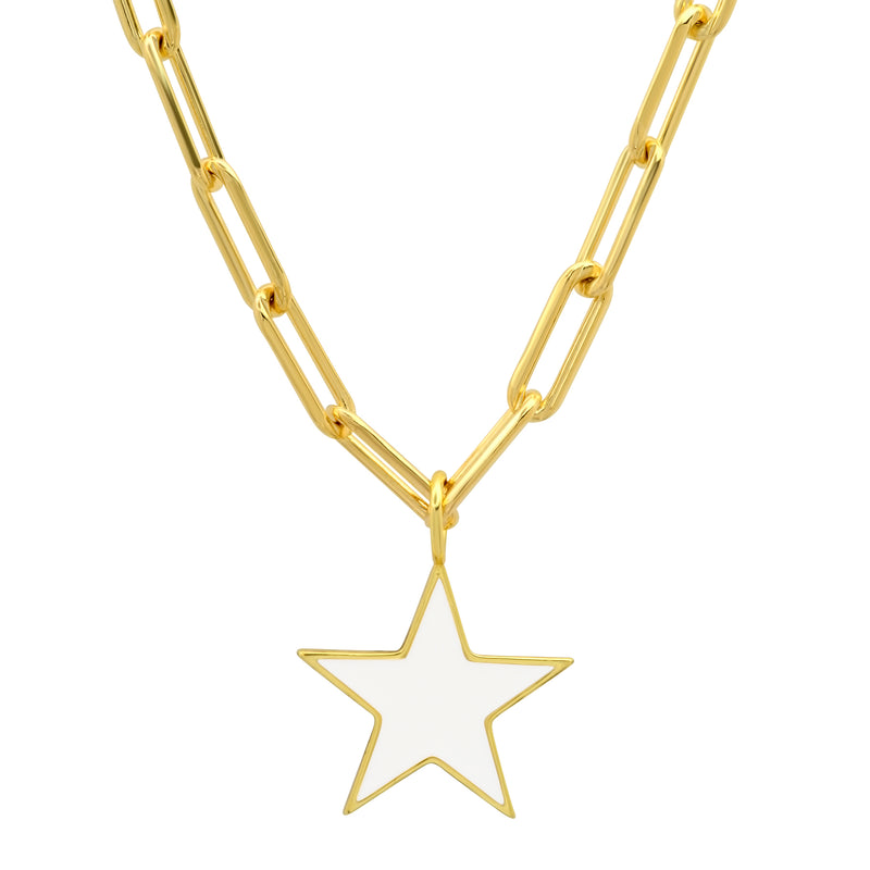 STAR PAPERCLIP CHAIN WHITE ENAMEL GOLD