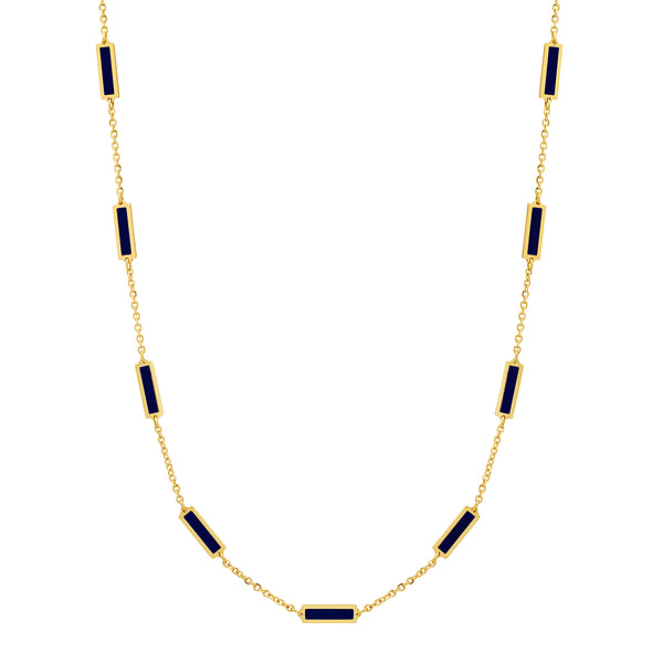 9 BAR INLAY DAINTY NECKLACE, LAPIS, 14kt GOLD, 17"
