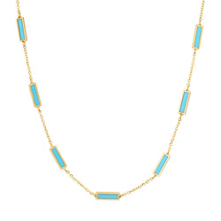 9 BAR INLAY DAINTY NECKLACE TURQUOISE, 14kt GOLD