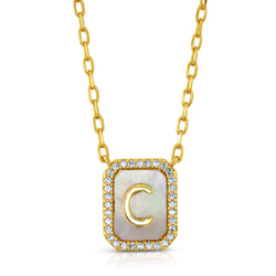 PEARL CZ INITIAL NECKLACE, GOLD C