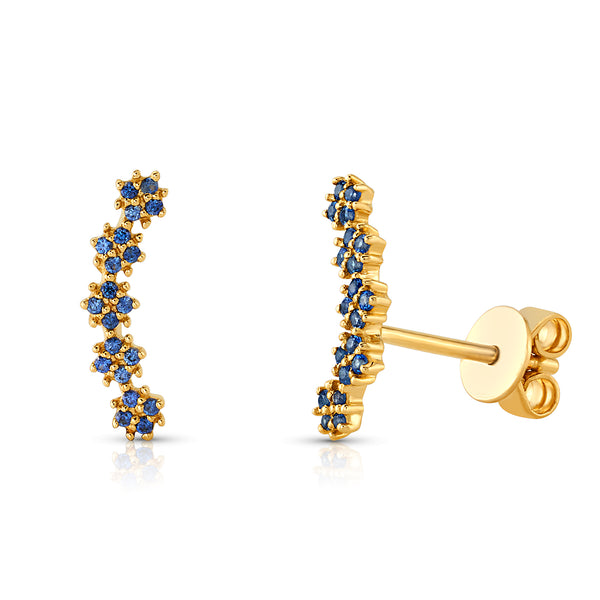 INTRICATE BLUE SAPPHIRE WING STUDS, 14kt Gold