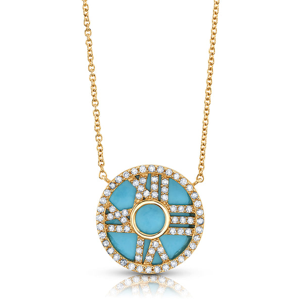 TURQUOISE & DIAMOND ROMAN NUMERAL NECKLACE, 14kt Gold – JEN HANSEN