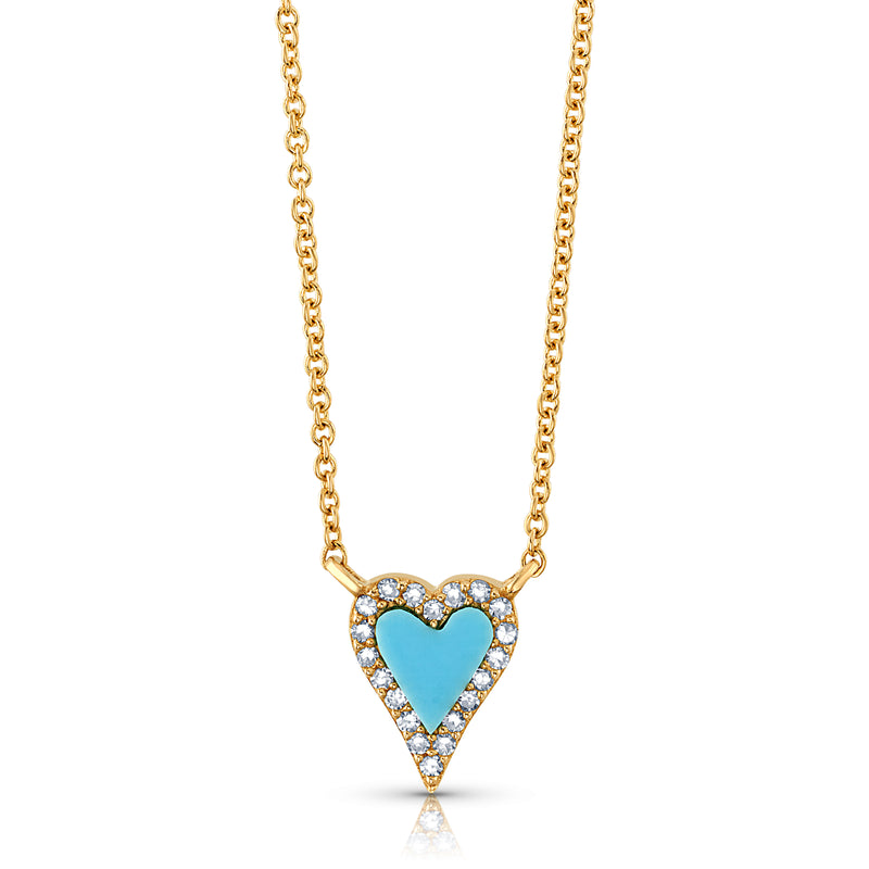 TURQUOISE & DIAMOND HEART DAINTY CHAIN NECKLACE, 14kt Gold