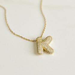 LARGE CZ BUBBLE INITIAL NECKLACE, GOLD