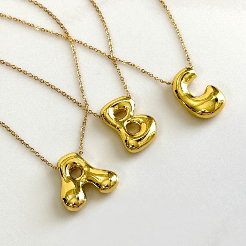 LARGE BUBBLE INITIAL NECKLACE, GOLD