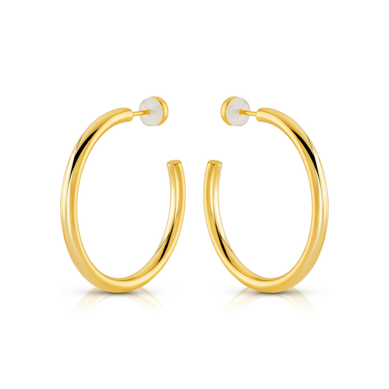 35MM HOLLOW HOOP EARRINGS, GOLD