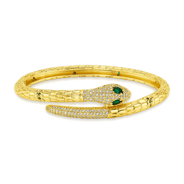 GREEN EYE RATTLESNAKE BANGLE, GOLD