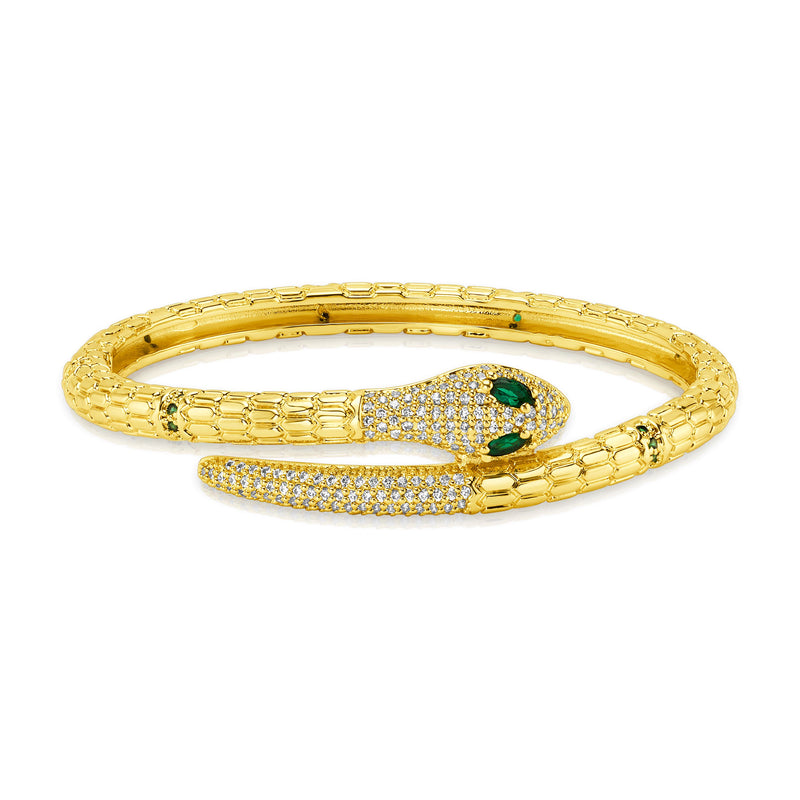 GREEN EYE RATTLESNAKE BANGLE, GOLD
