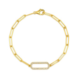 LONG PAPERCLIP BRACELET W/ SINGLE CZ LINK, GOLD