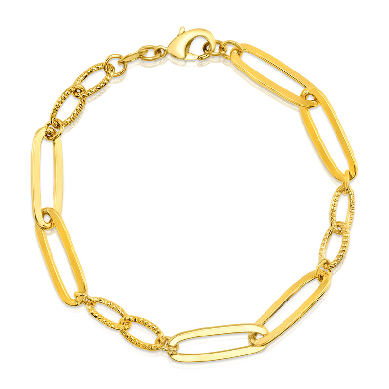 LONG AND SHORT OVAL LINK BRACELET, GOLD