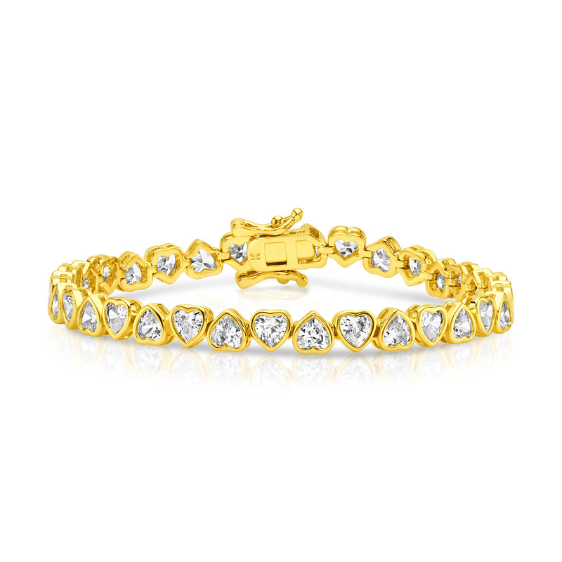 CZ HEART TENNIS BRACELET, GOLD BR