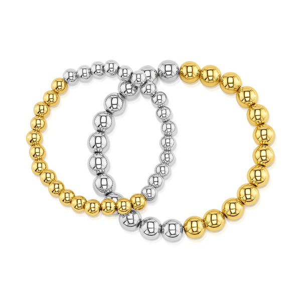 TWO TONE STRETCH BRACELET, GOLD/SILVER, 6MM-8MM