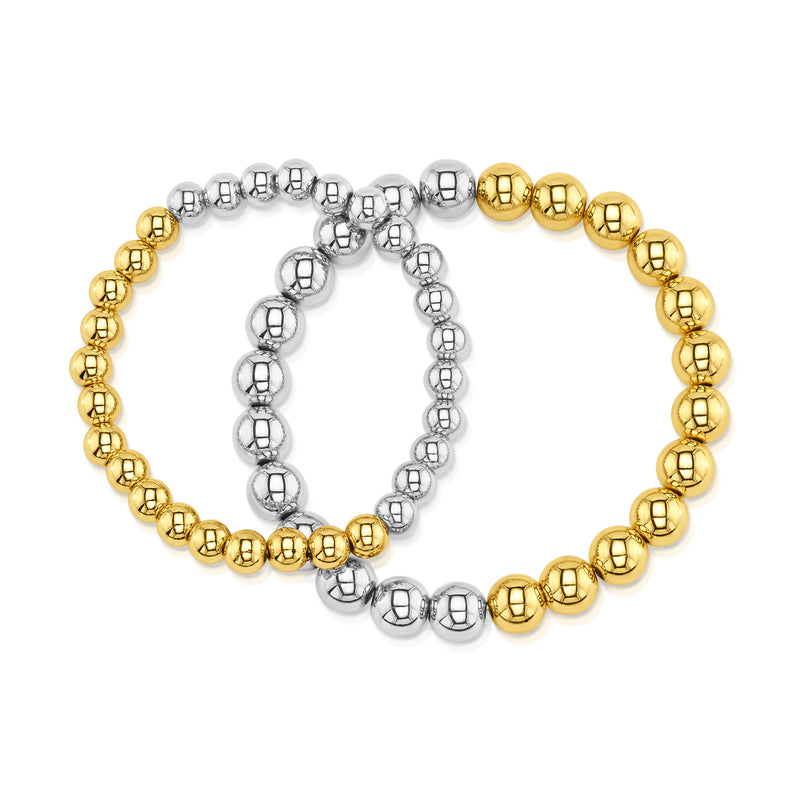 TWO TONE STRETCH BRACELET, GOLD/SILVER, 6MM-8MM