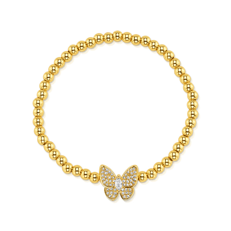 PAVE BUTTERFLY STRETCH BRACELET, GOLD