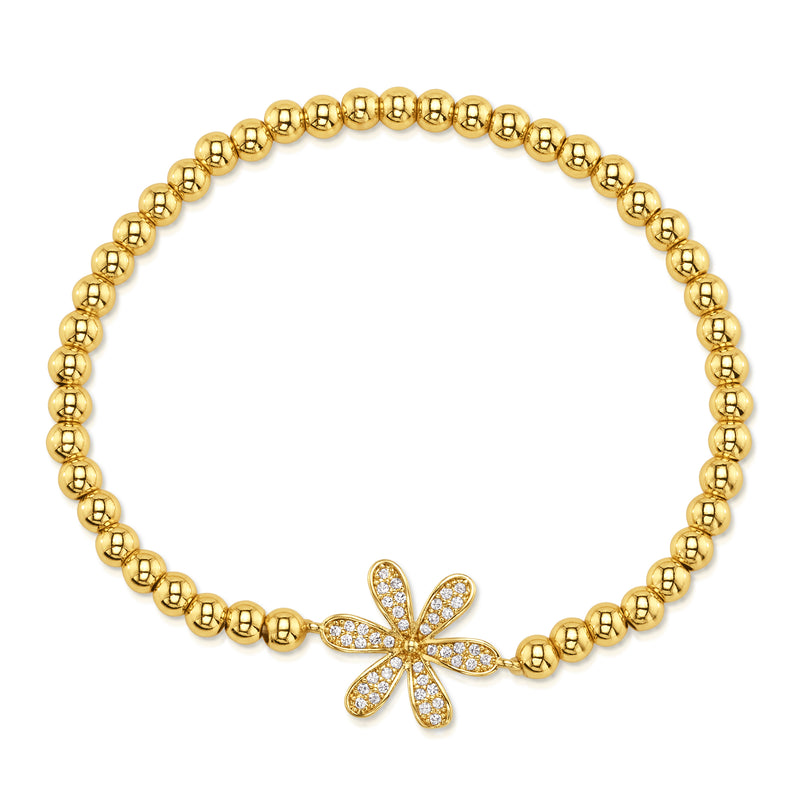 PAVE FLOWER STRETCH BRACELET, GOLD