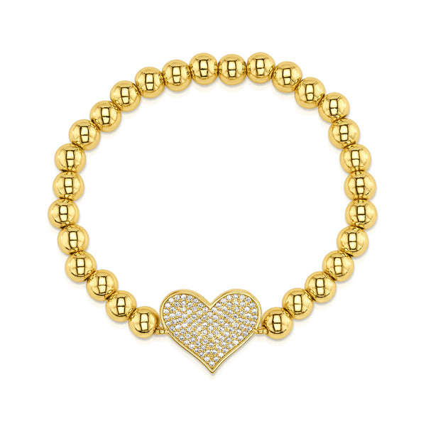 CZ HEART STRETCH BRACELET, GOLD