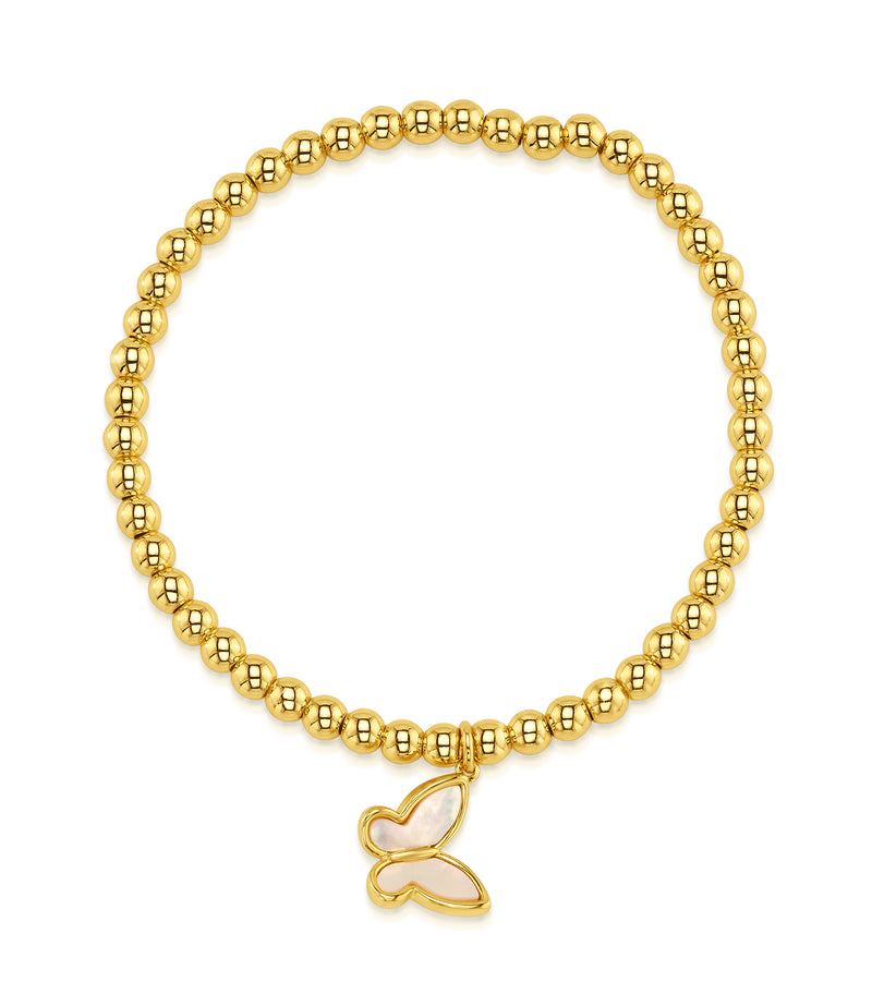 PEARL BUTTERFLY STRETCH BRACELET, GOLD