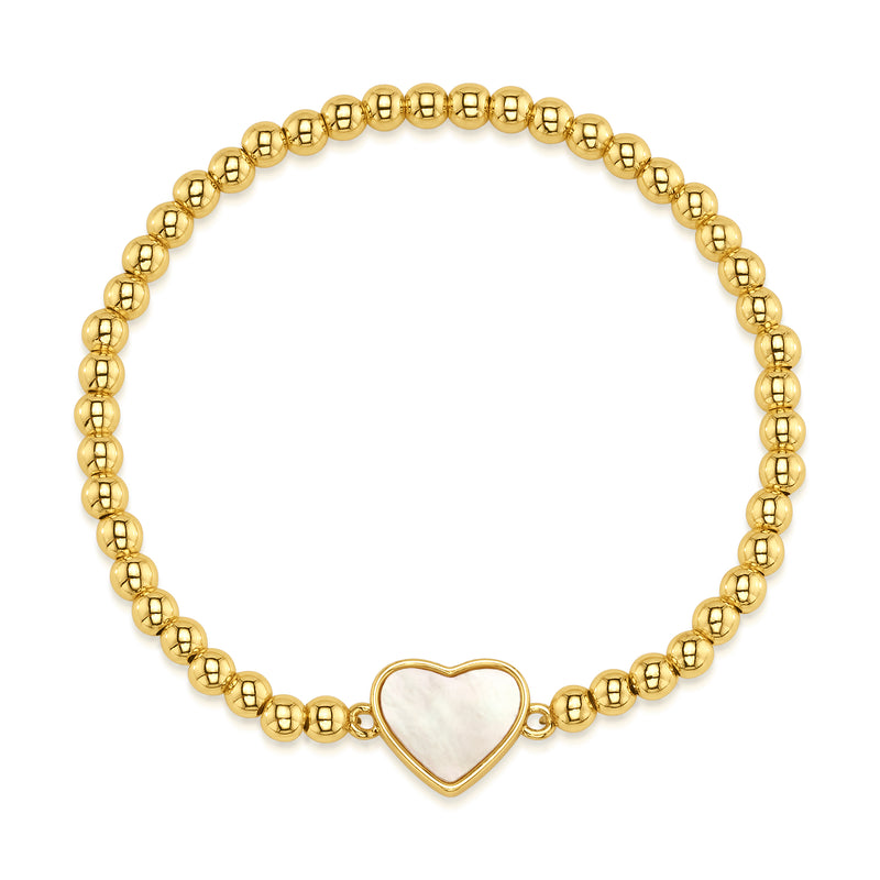 PEARL HEART STRETCH BRACELET, GOLD