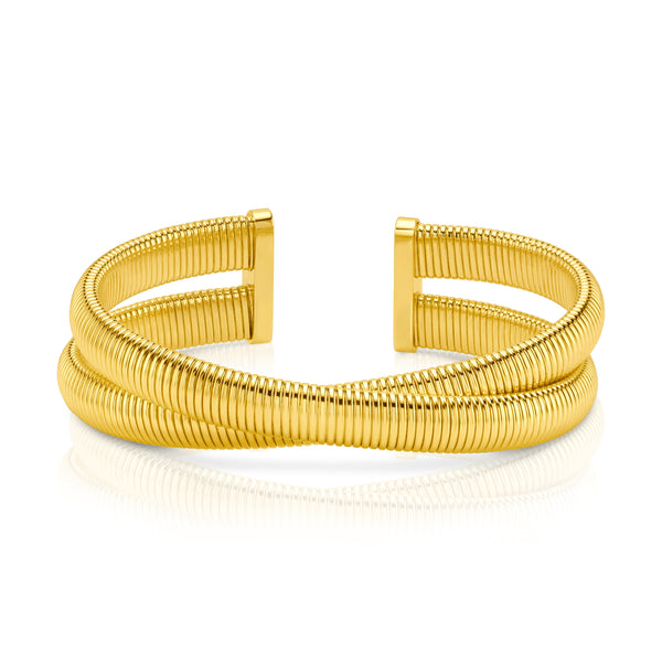 DOUBLE CROSS RIBBED CUFF BRACELET, GOLD BR