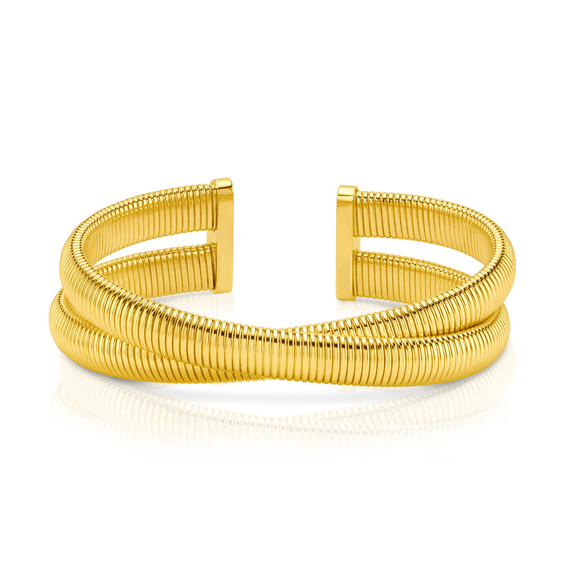 DOUBLE CROSS RIBBED CUFF BRACELET, GOLD BR
