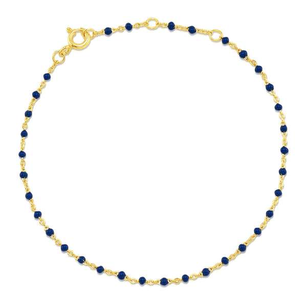 LAPIS ENAMEL BEAD SATELITE BRACELET, GOLD BR