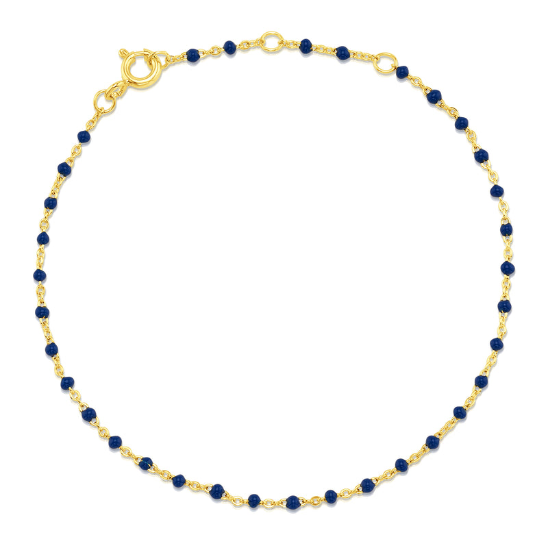 LAPIS ENAMEL BEAD SATELITE BRACELET, GOLD BR
