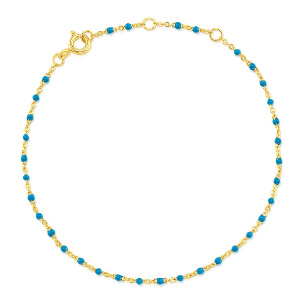 TURQUOISE ENAMEL BEAD SATELITE BRACELET, GOLD BR