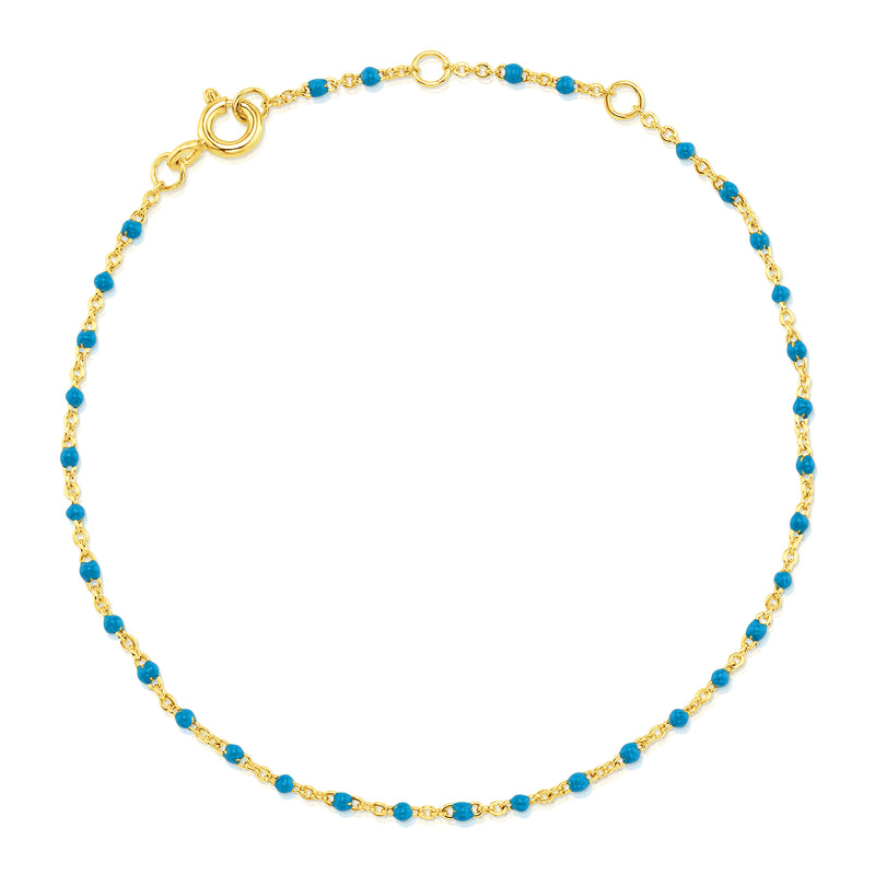 TURQUOISE ENAMEL BEAD SATELITE BRACELET, GOLD BR