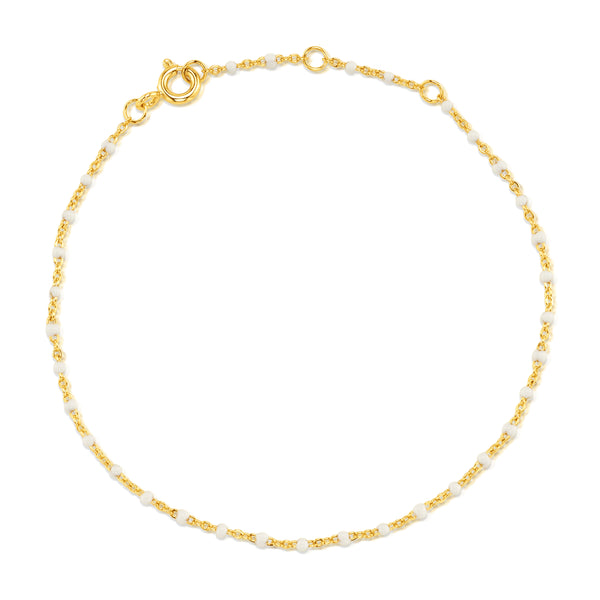 WHITE ENAMEL BEAD SATELITE BRACELET, GOLD BR