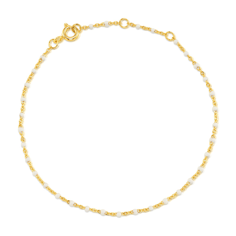 WHITE ENAMEL BEAD SATELITE BRACELET, GOLD BR