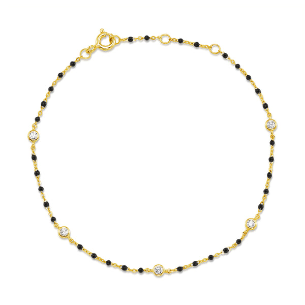 ONYX BEZEL CZ ENAMEL BEAD BRACELET, GOLD