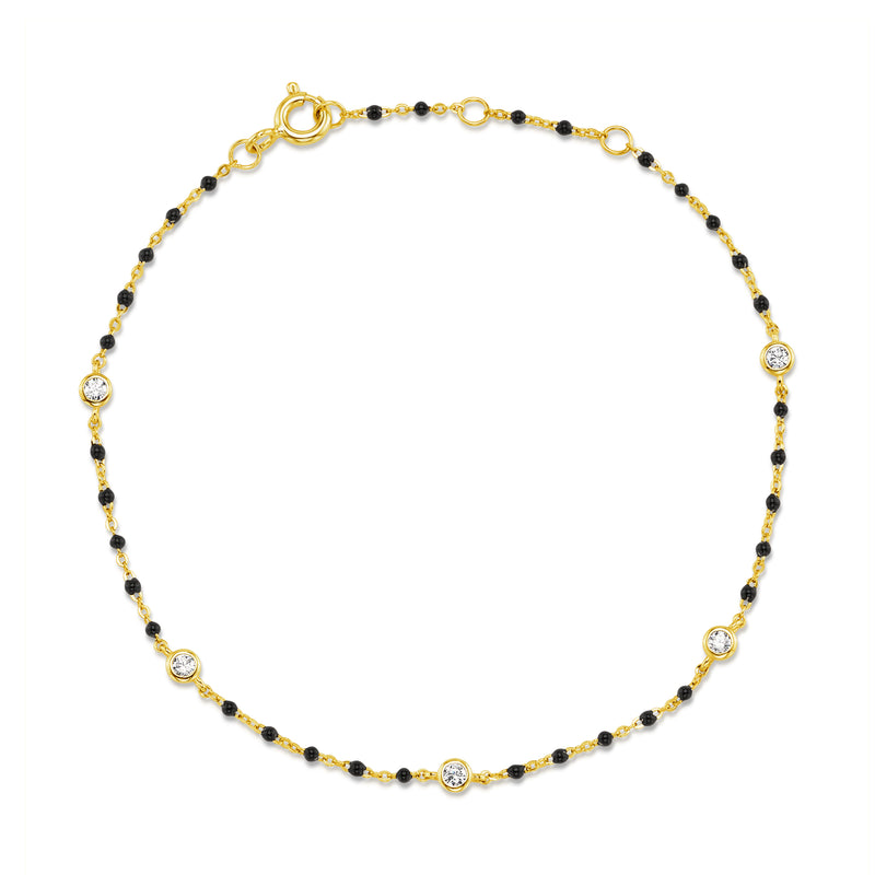 ONYX BEZEL CZ ENAMEL BEAD BRACELET, GOLD