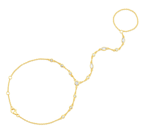 BEZEL SET CZ HAND CHAIN BRACELET, GOLD