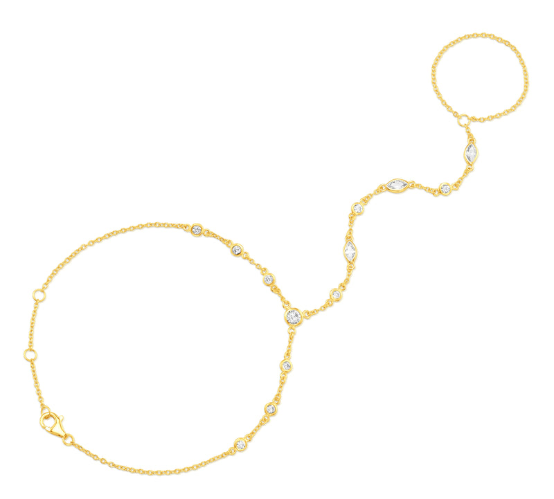 BEZEL SET CZ HAND CHAIN BRACELET, GOLD