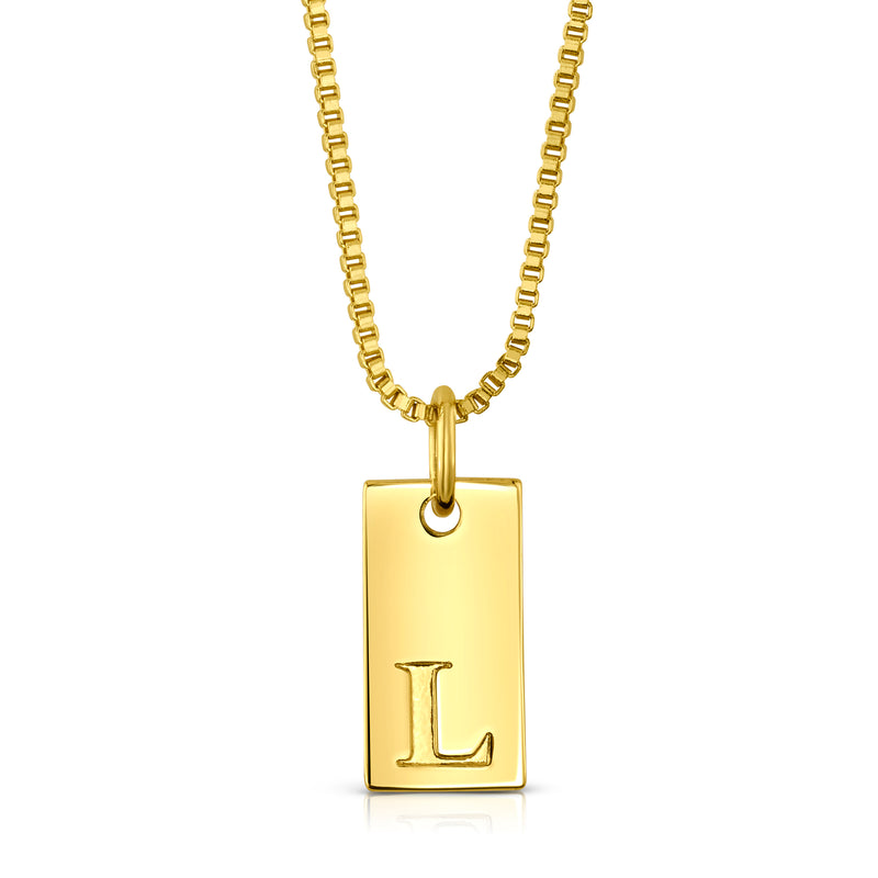 DOG TAG INITIAL NECKLACE, GOLD