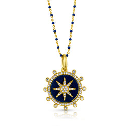 SUNBRUST PENDANT AND BEADED CHAIN NECKLACE, GOLD LAPIS