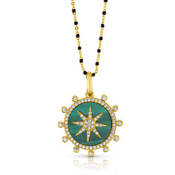 SUNBRUST PENDANT AND BEADED CHAIN NECKLACE, GOLD MALACHITE