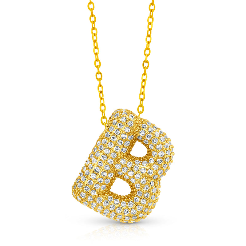 LARGE CZ BUBBLE INITIAL NECKLACE, GOLD