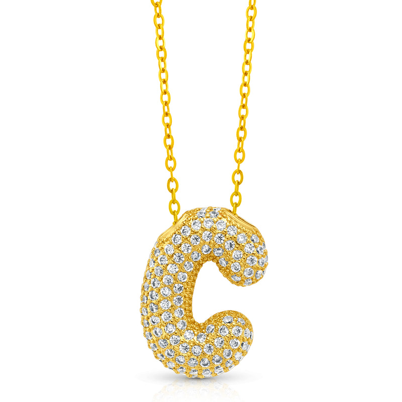 LARGE CZ BUBBLE INITIAL NECKLACE, GOLD