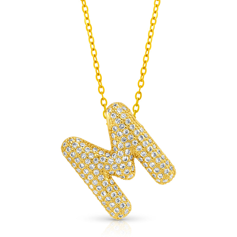 LARGE CZ BUBBLE INITIAL NECKLACE, GOLD