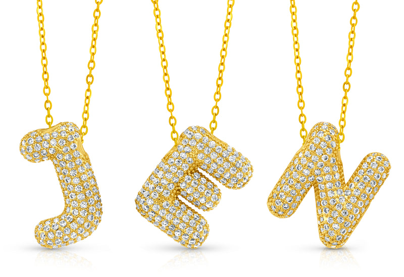 LARGE CZ BUBBLE INITIAL NECKLACE, GOLD