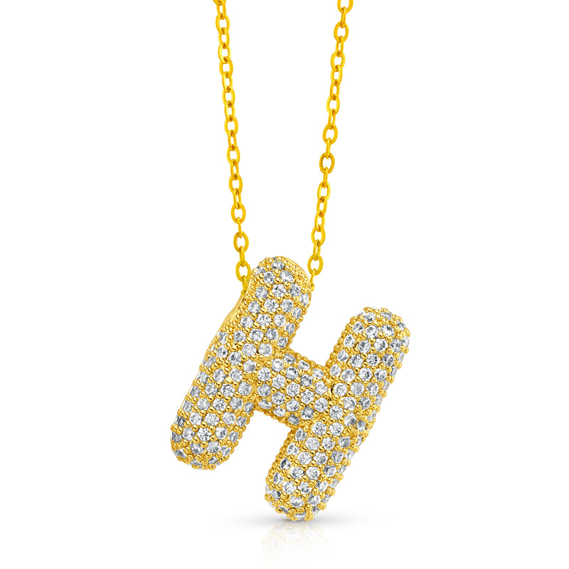 LARGE CZ BUBBLE INITIAL NECKLACE, GOLD