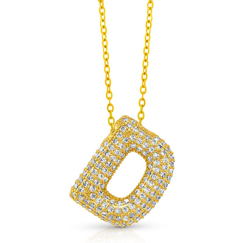 LARGE CZ BUBBLE INITIAL NECKLACE, GOLD