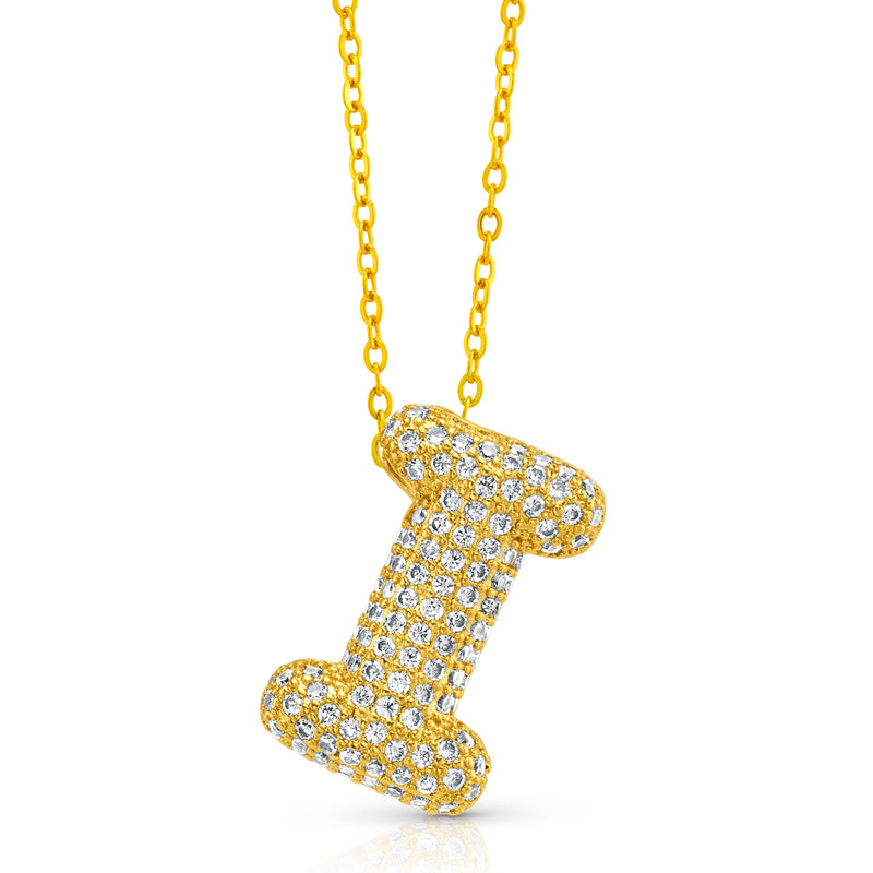 LARGE CZ BUBBLE INITIAL NECKLACE, GOLD