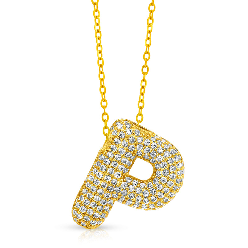 LARGE CZ BUBBLE INITIAL NECKLACE, GOLD