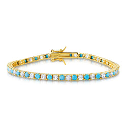 TENNIS BRACELET TURQUOISE & CLEAR, GOLD BR